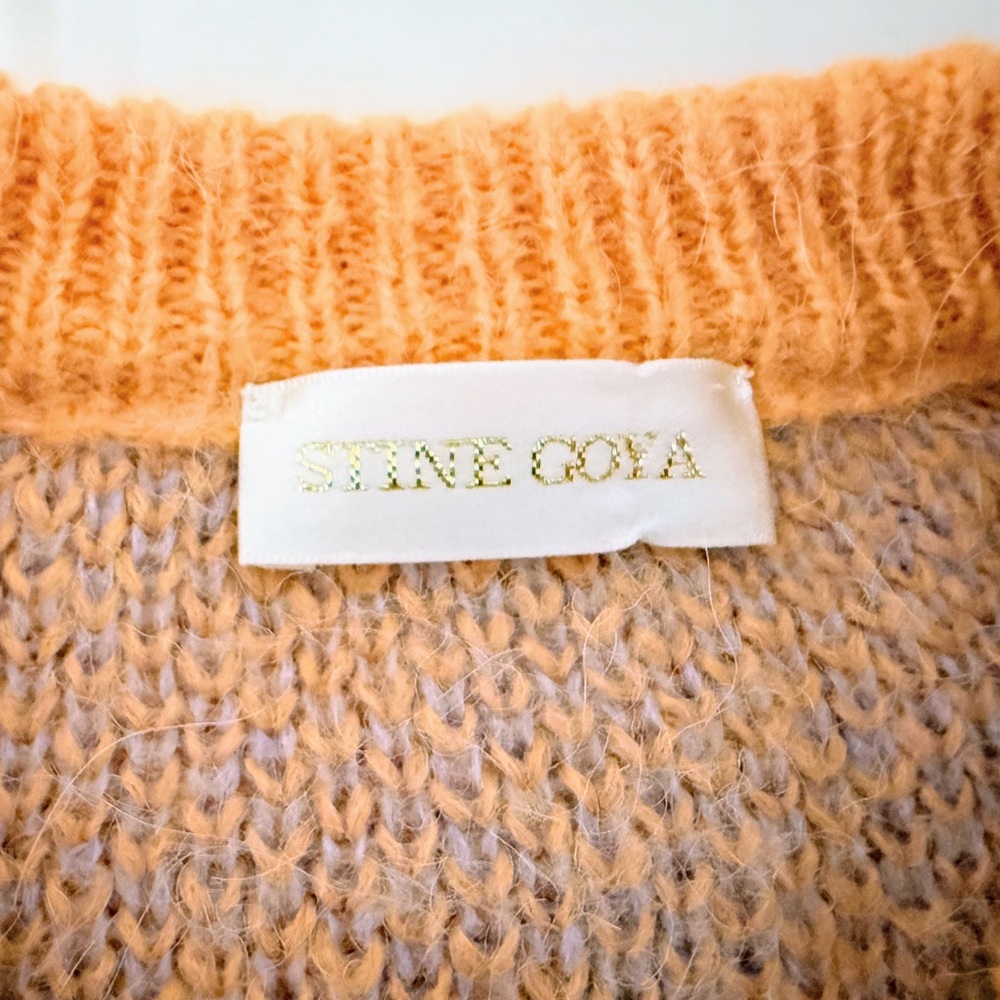 STINE GOYA Designer Check Cardigan Scandinavian Knit Orange Purple Size M - Picture 8 of 10